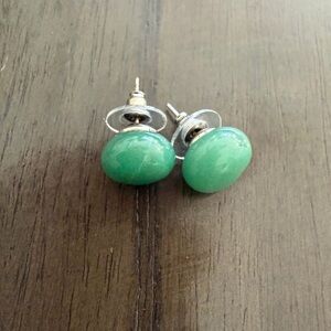 Sold - Green Stone Stud Earrings – Silver Tone | Classic Everyday Studs